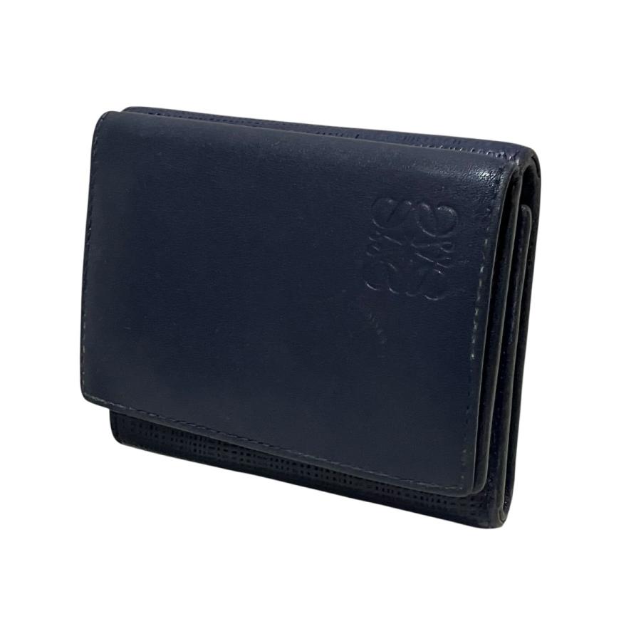 LOEWE（ロエベ） 【LINEN TRIFOLD WALLET】 3つ折り財布 ネイビー