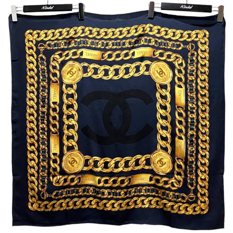CHANEL シルクスカーフ ネイビー CHANEL（シャネル） シルクスカーフ ネイビー×イエロー : カインドオル