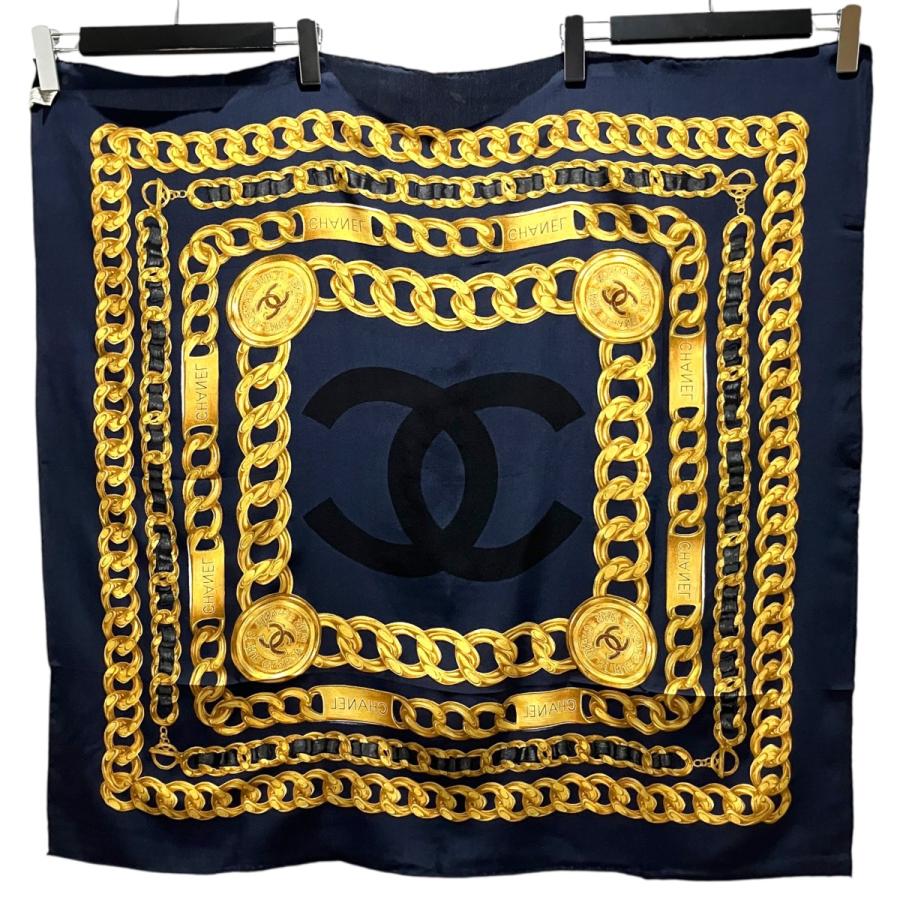 CHANEL（シャネル） シルクスカーフ ネイビー×イエロー : カインドオル