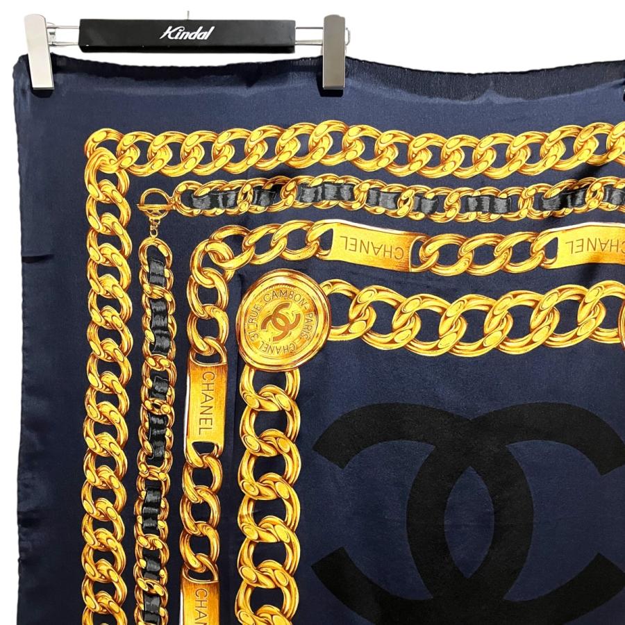 CHANEL シルクスカーフ ネイビー CHANEL（シャネル） シルクスカーフ ネイビー×イエロー : カインドオル