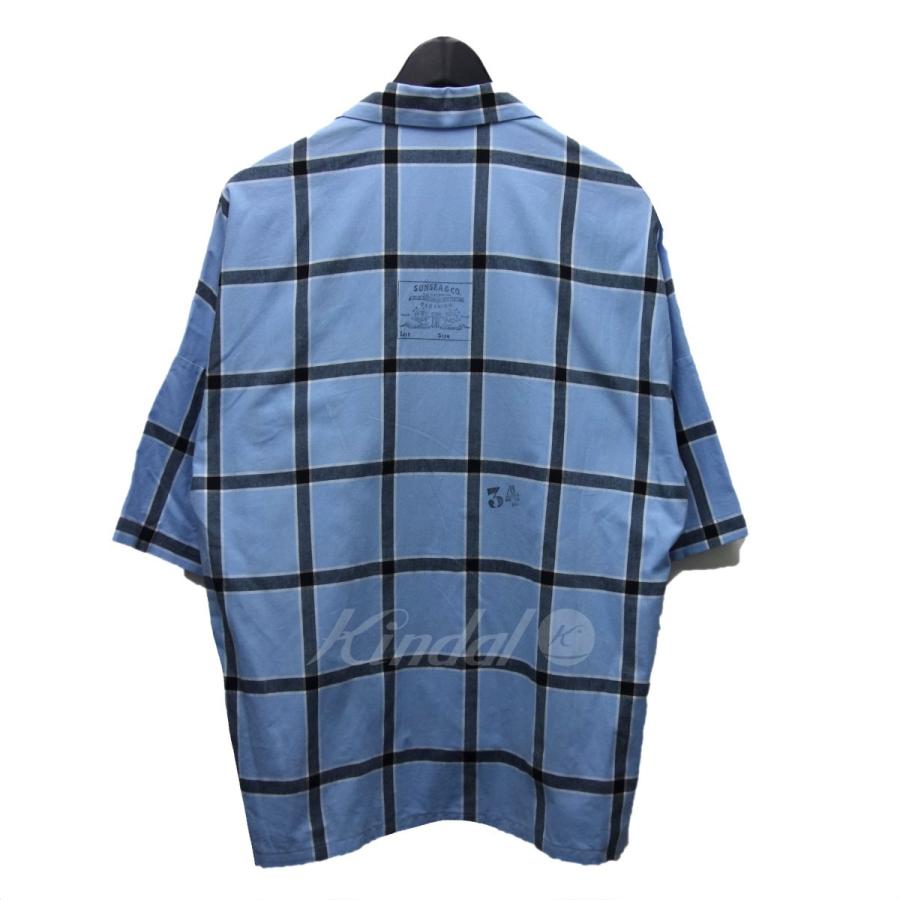 SUNSEA 18AW「FRIED SHRIMP SHIRT」半袖チェックシャツ スカイブルー 