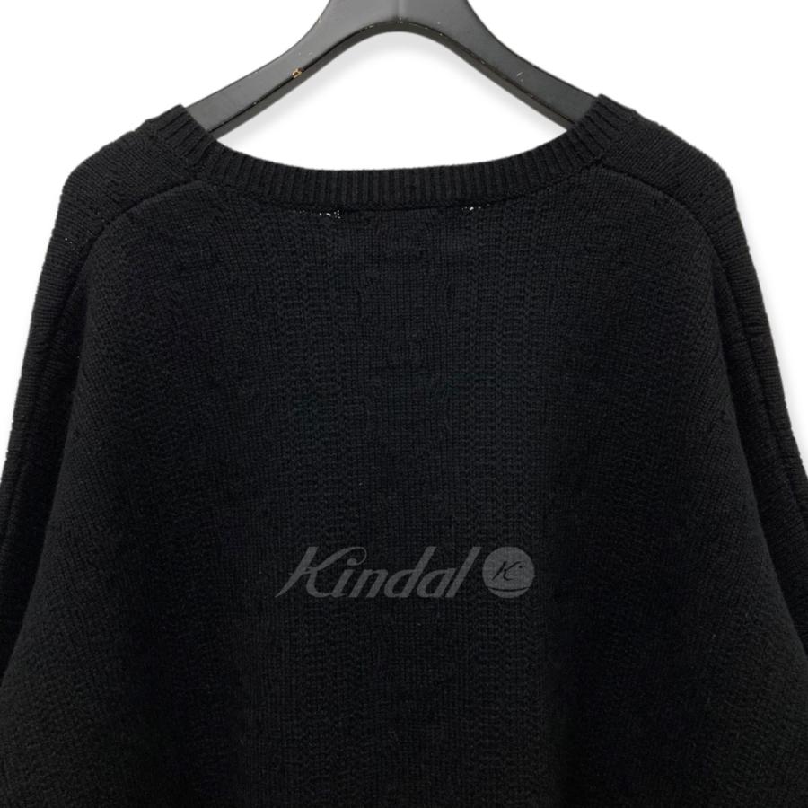 SIMONS × FRED PERRY 21AW「OVERSIZED V-NECK JUMPER」フレッドペリープリントパッチニット 【Roundel】 ブラック