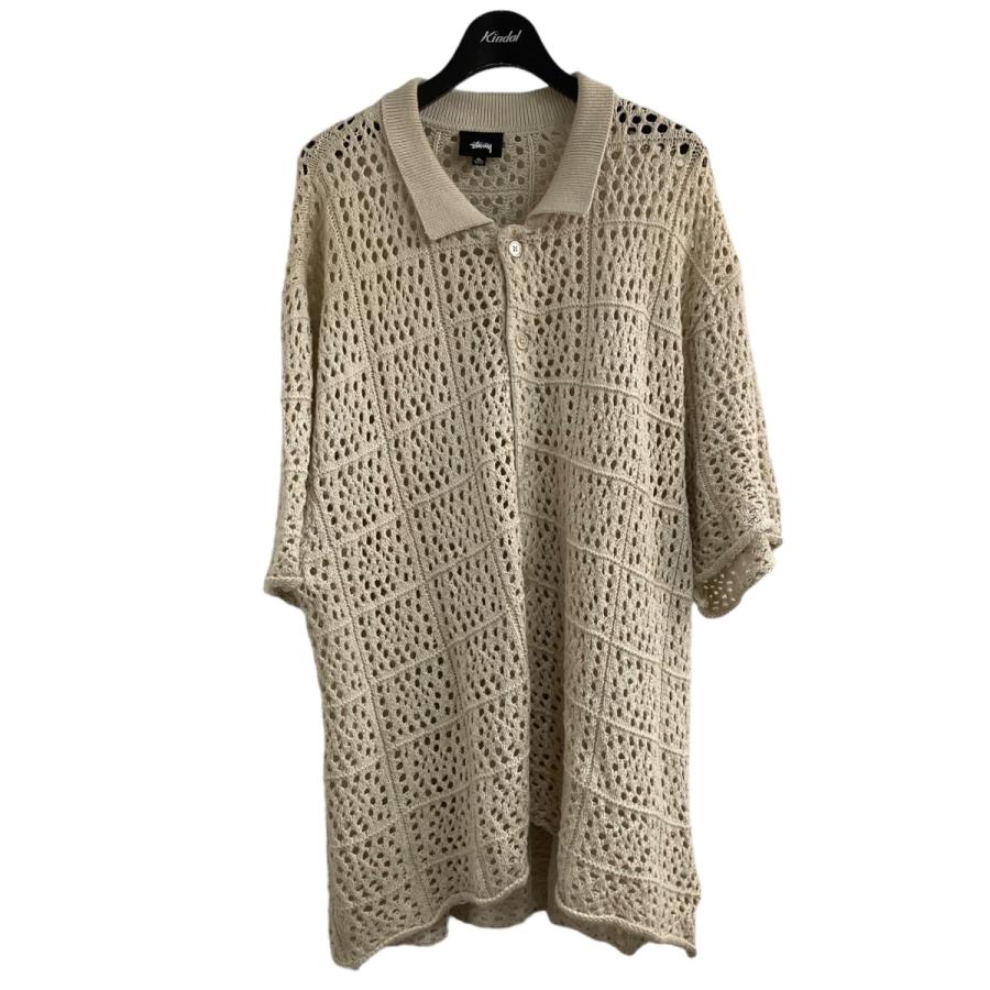 値下げ】Stussy 22SS 「Crochet Shirt」ニット半袖シャツ アイボリー
