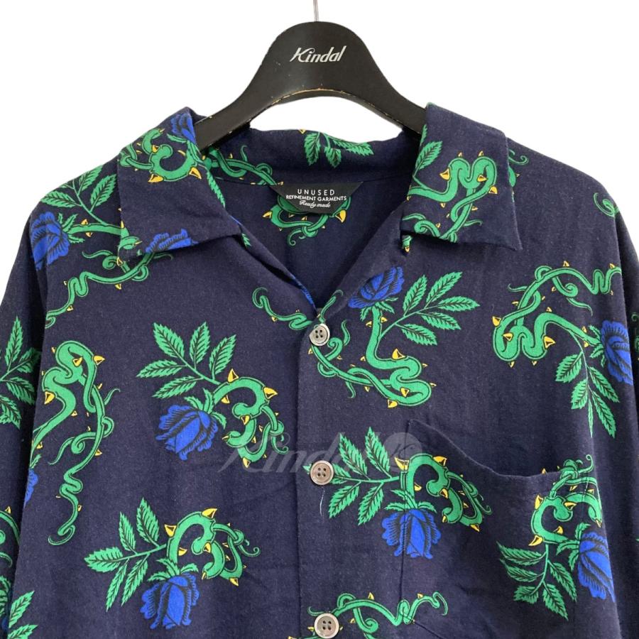 UNUSED rose pattern shirt 3 dark navy