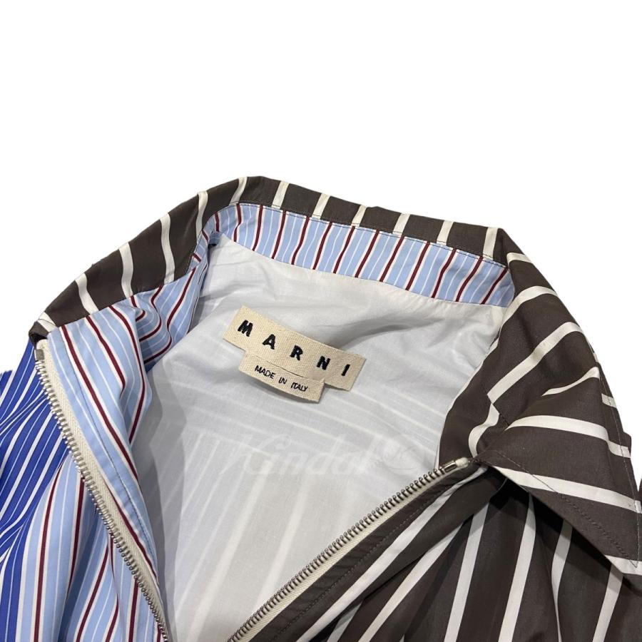 限定Sale! マルニ MARNI クレイジーパターンストライプシャツジャケット ブルー×ブラウン サイズ：48