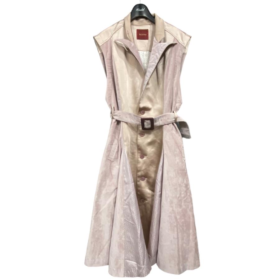 ハザマ hazama 異素材切替ノースリーブロングワンピース ライトピンク 