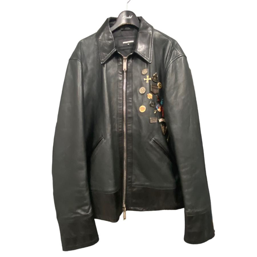 値下げ】DSQUARED2 バッチシングルライダースジャケット ブラック 