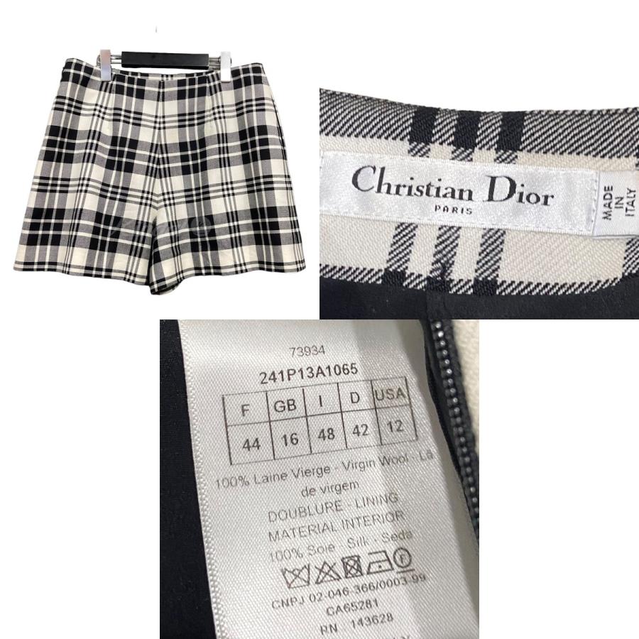 クリスチャンディオール チェック ウール ショートパンツ ブラック