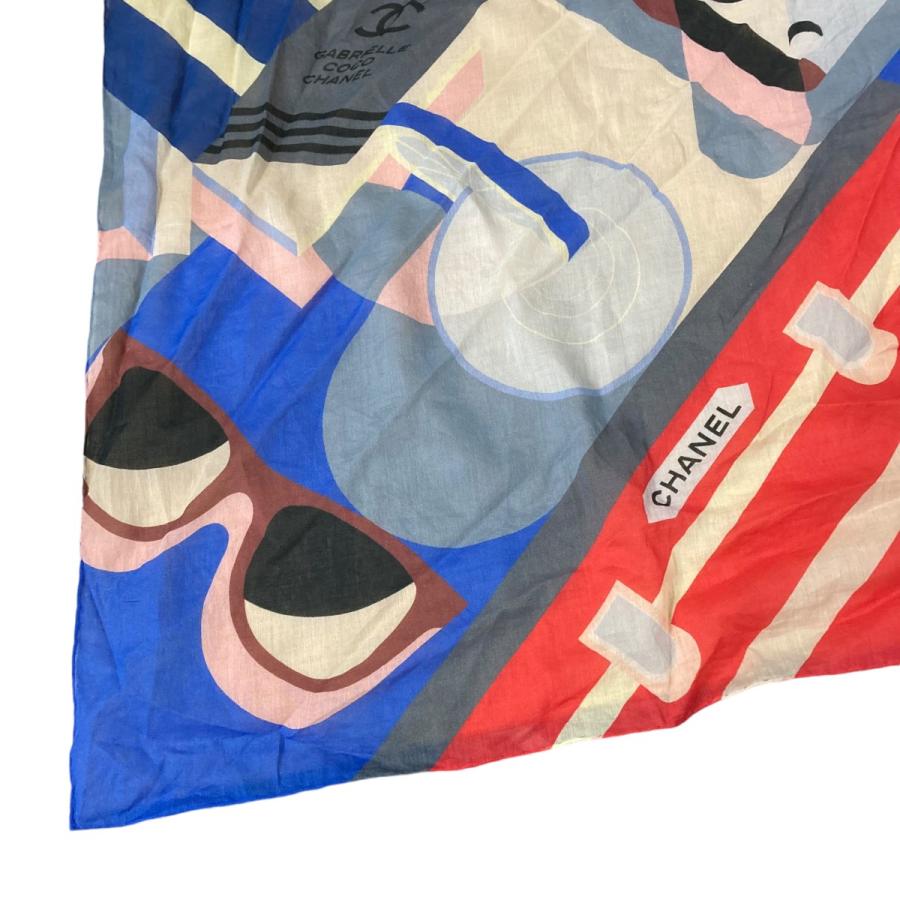 CHANEL　スカーフ　ブルー CHANEL 【値下げ】CHANEL グラフィックスカーフ ブルー×マルチ