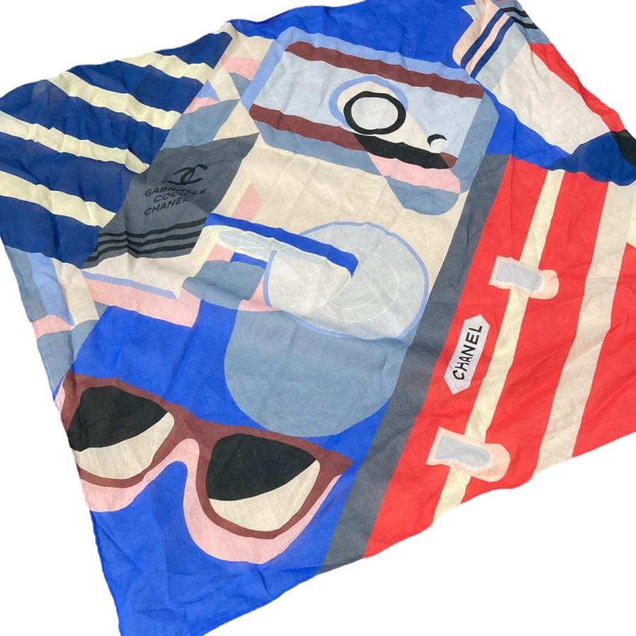 CHANEL 青 スカーフ CHANEL 【値下げ】CHANEL グラフィックスカーフ ブルー×マルチ