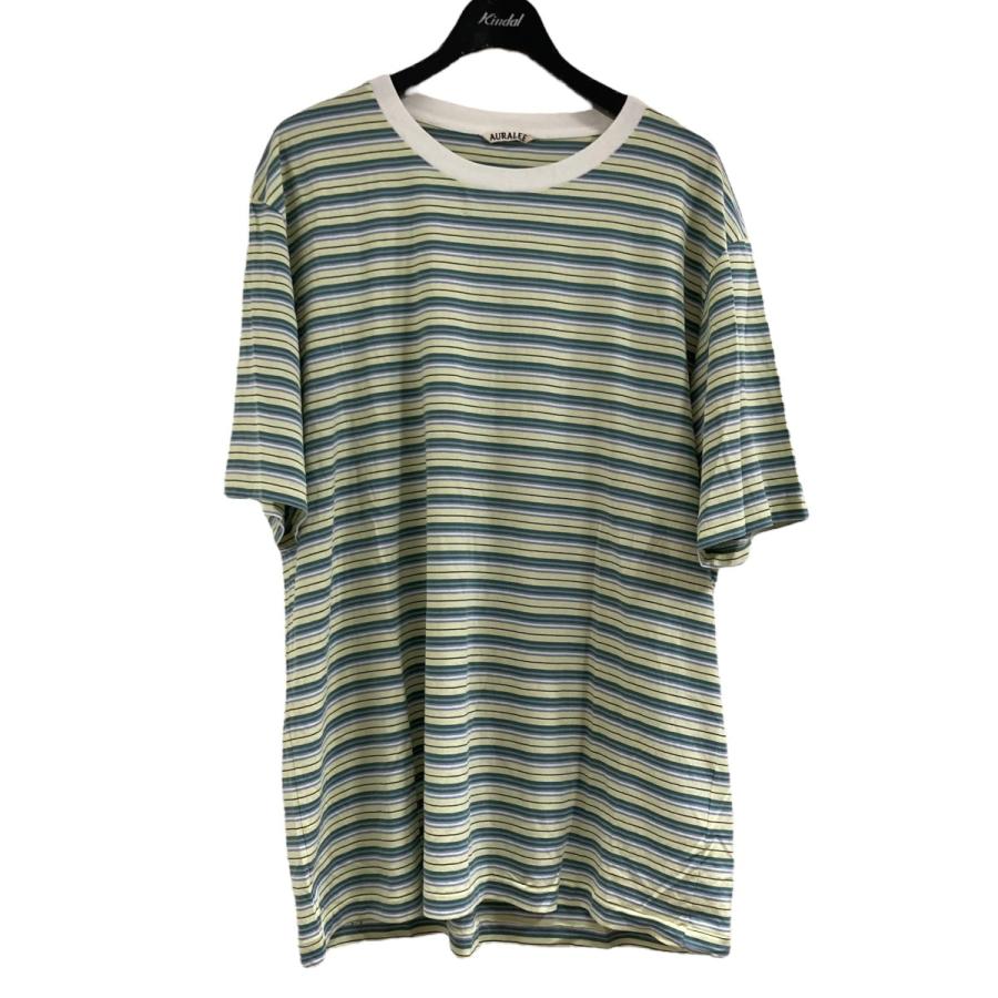 【サイズ3】AURALEE 24SS ボーダロンT 緑 AURALEE オーラリー ボーダーTシャツ ライトグリーン×マルチ