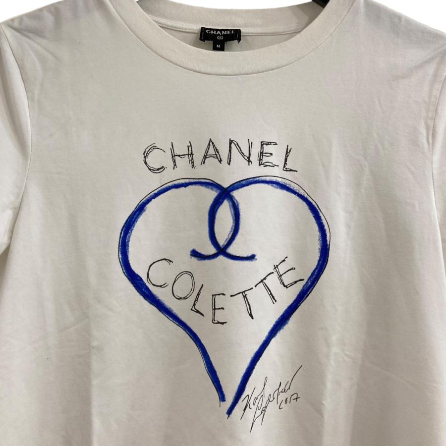 CHANEL ハートグラフィックTシャツ ホワイト×ブルー サイズ：M