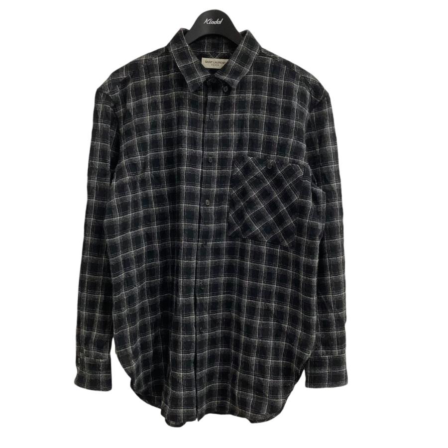値下げ】Saint Laurent Paris チェック柄ウールシャツ 666863 ブラック  