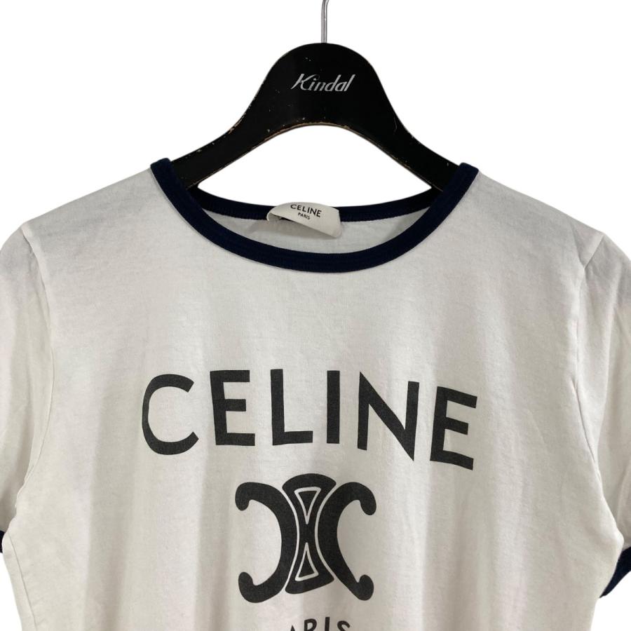 CELINE セリーヌ ロゴTシャツ ホワイト×ネイビー サイズ：XS