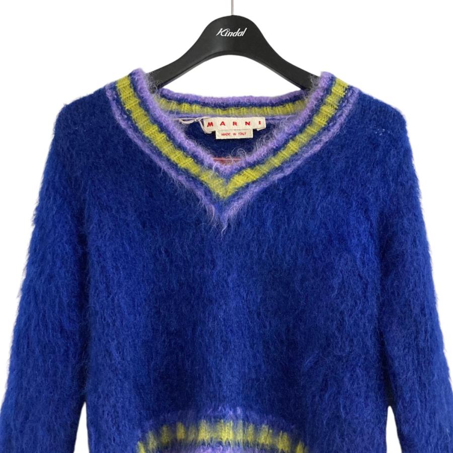 MARNI 【値下げ】MARNI モヘヤニットセーター ブルー×マルチカラー 