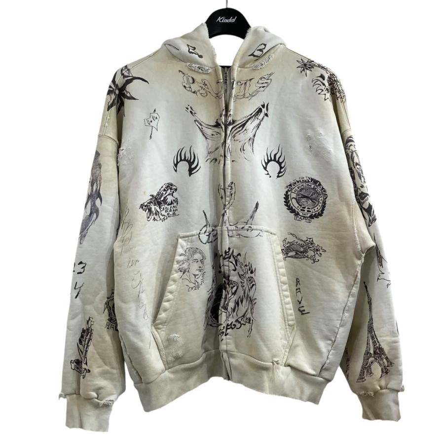 ダメージ加工 ジップアップパーカー ジップパーカー バレンシアガ BALENCIAGA バレンシアガ ダメージ加工ジップアップパーカー