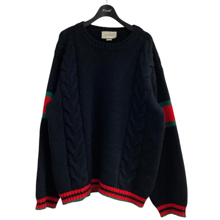 美品✨GUCCI グッチ カシミヤ100% クルーネックニット セーター 黒 L GUCCI（グッチ） 【値下げ】GUCCI セーター 548115 ブラック×レッド