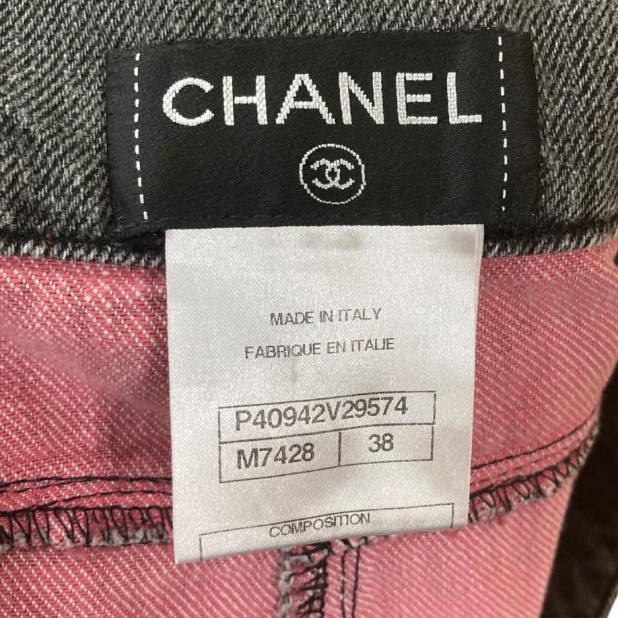 シャネル　CHANEL デニムスカート　38 CHANEL シャネル デニムスカート P40942V29574 グレー×ピンク
