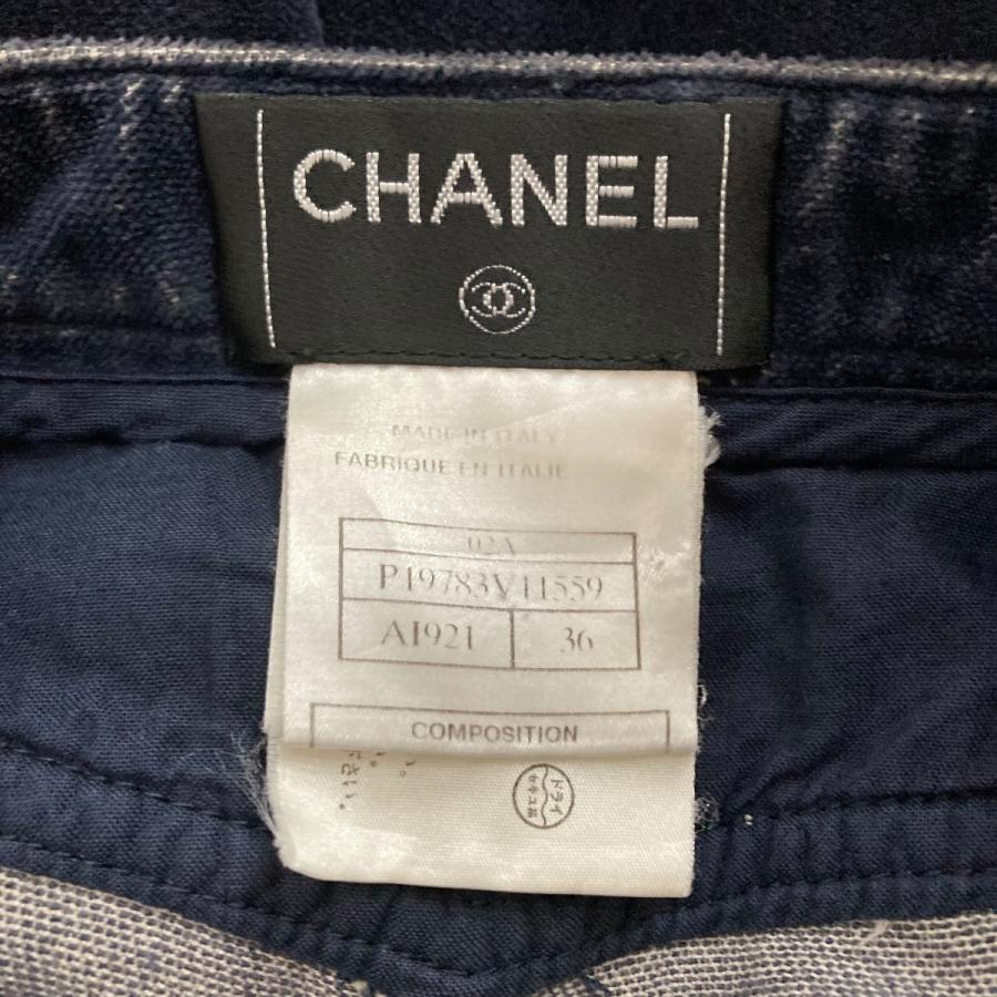【値下げ】CHANEL ココマークベルベットパンツ ネイビー サイズ：36 (EC)_4