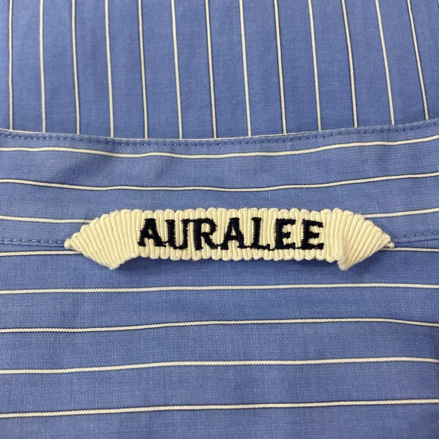 AURALEE オーラリー ストライプバンドカラーシャツ ブルー
