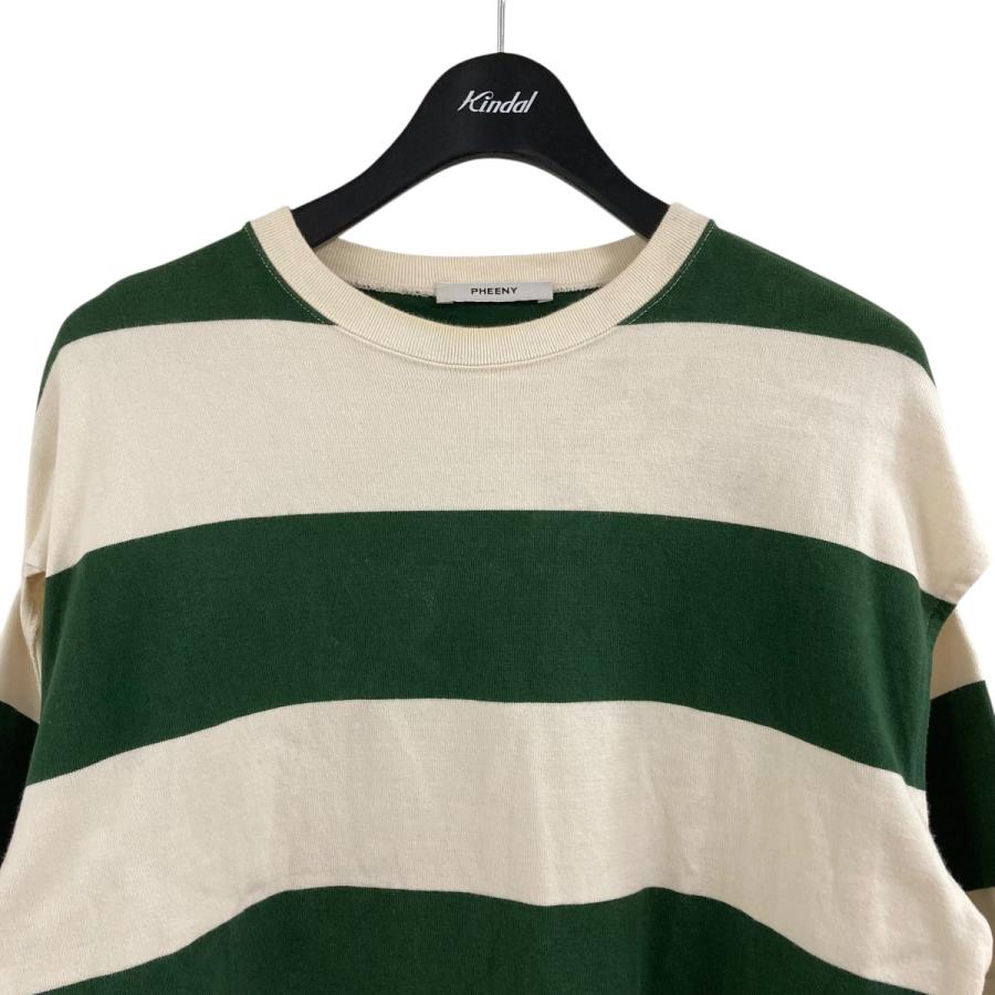 PHEENY フィーニー ボーダー半袖Tシャツ グリーン×アイボリー サイズ 