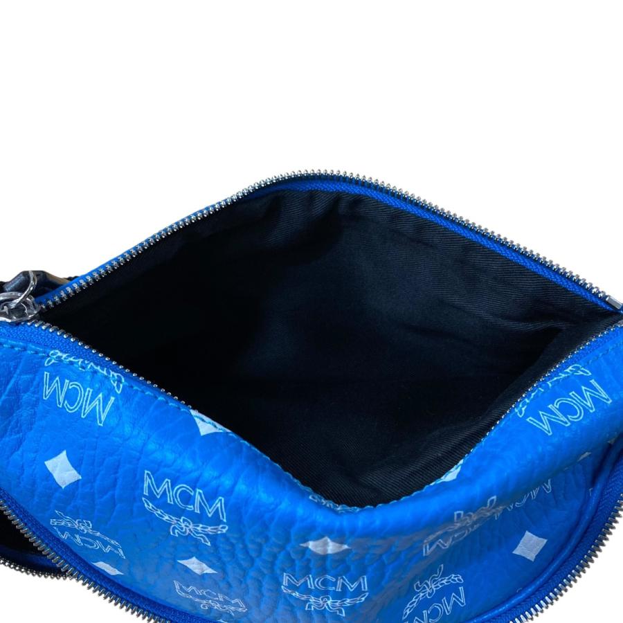 MCM エムシーエム レザーボディバッグ スカイブルー×ホワイト