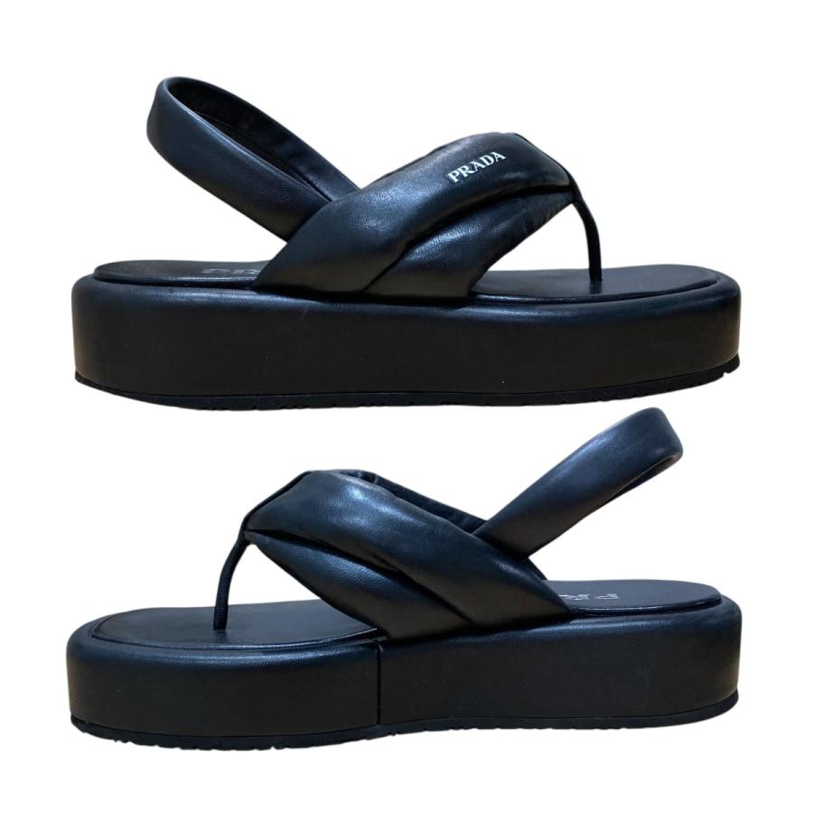 【再値下げ】【美品】Prada ブラック プラットフォームサンダル PRADA（プラダ） 【値下げ】PRADA レザー トング サンダル ブラック