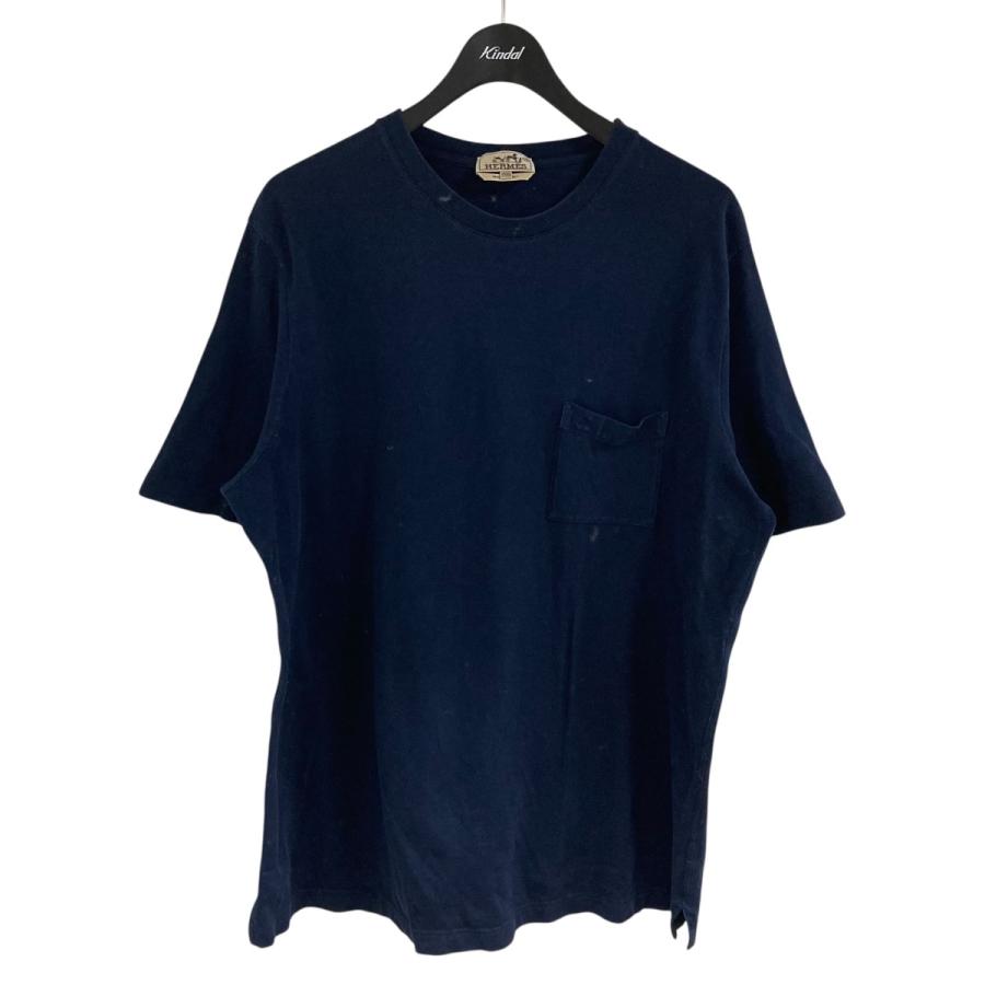 HERMES エルメス ポケット Tシャツ L ネイビー系 コットン　Hロゴ　紺 HERMES エルメス H刺繍ポケットTシャツ ネイビー サイズ：XXXL