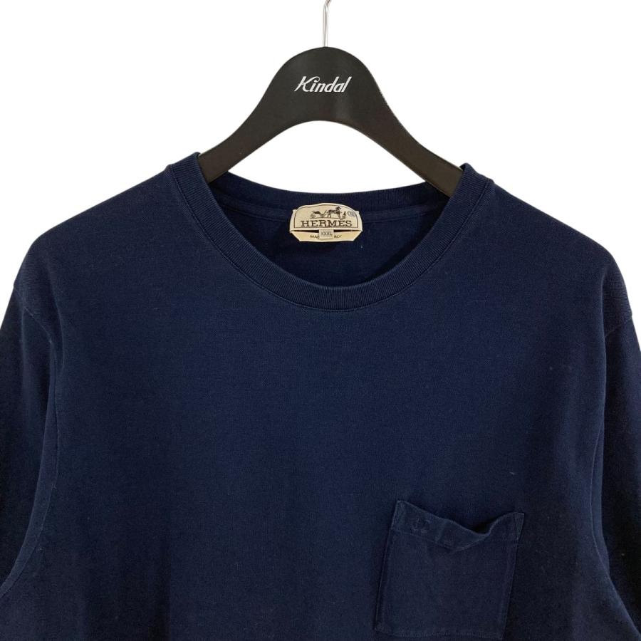 HERMES エルメス ポケット Tシャツ L ネイビー系 コットン　Hロゴ　紺 HERMES エルメス H刺繍ポケットTシャツ ネイビー サイズ：XXXL