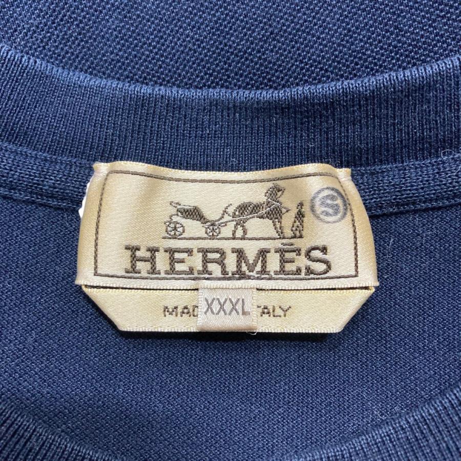 HERMES エルメス ポケット Tシャツ L ネイビー系 コットン　Hロゴ　紺 HERMES エルメス H刺繍ポケットTシャツ ネイビー サイズ：XXXL