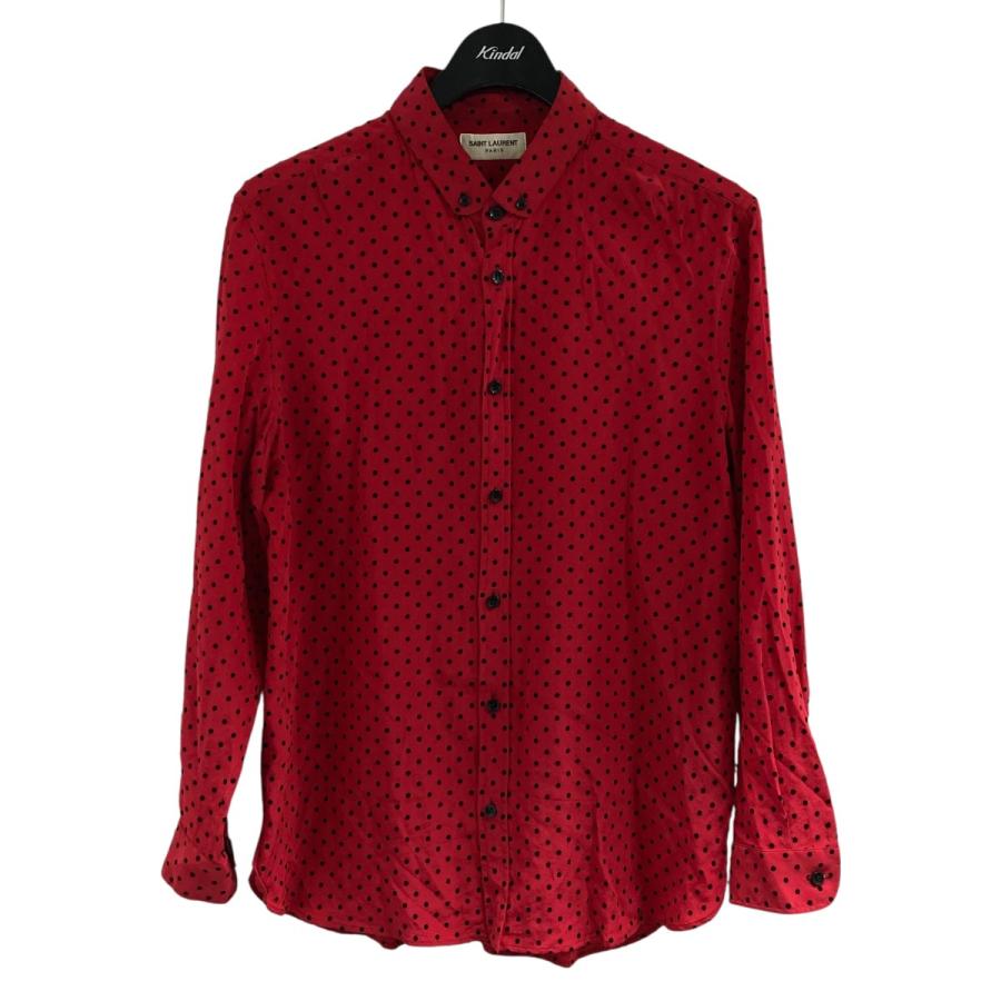 サンローランパリ Saint Laurent Paris ドットシャツ レッド×ブラック