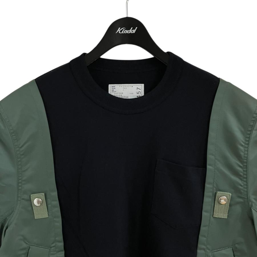 sacai 13-01884 ウール切替 半袖プルオーバー ネイビー×カーキ sacai（サカイ） ナイロン切替Tシャツ ブラック×カーキ サイズ：1