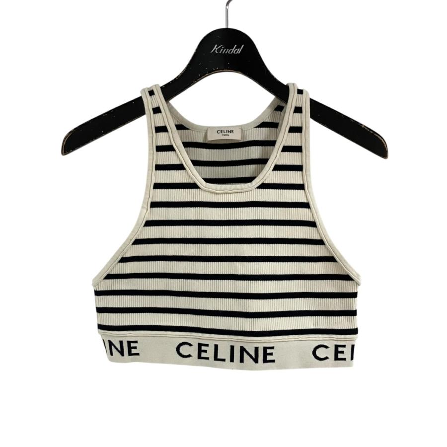 【n】CELINE ボーダー クロップド タンクトップ S CELINE（セリーヌ） 【値下げ】CELINE ボーダーリブロゴ クロップド