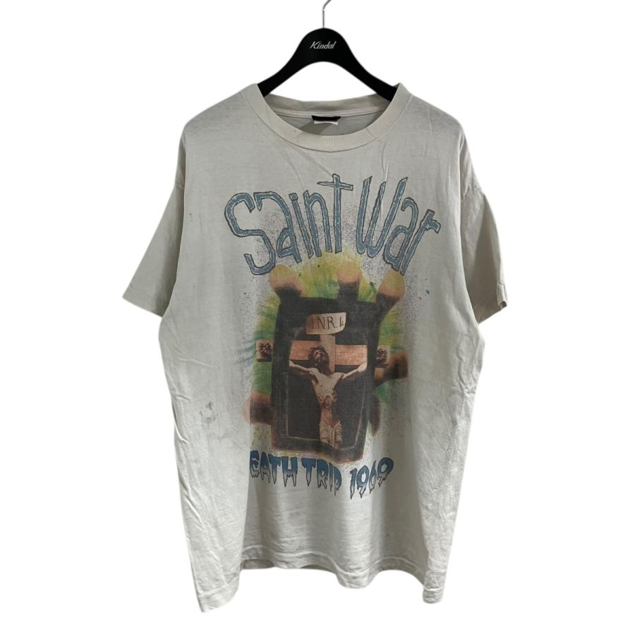 セントマイケル SAINT MICHAEL ダメージプリントTシャツ ライトグレー 