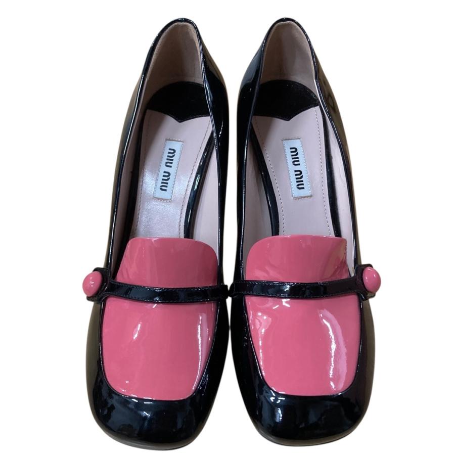 miu miu（ミュウミュウ） ヒールパンプス ブラック×ピンク サイズ：38