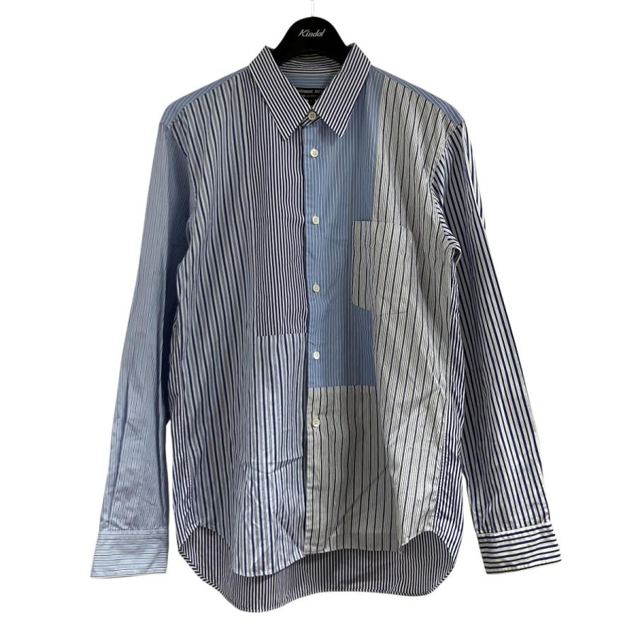 コムデギャルソンオムドゥ 長袖シャツ ストライプ 切替 ドッキング ブルー L COMME des GARCONS HOMME DEUX コムデギャルソンオムドゥ 切替