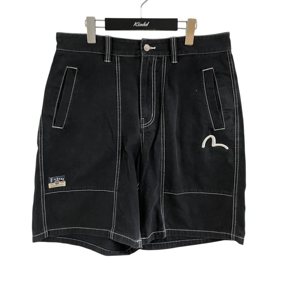 エヴィス EVISU バックプリントショートパンツ ブラック サイズ：33 