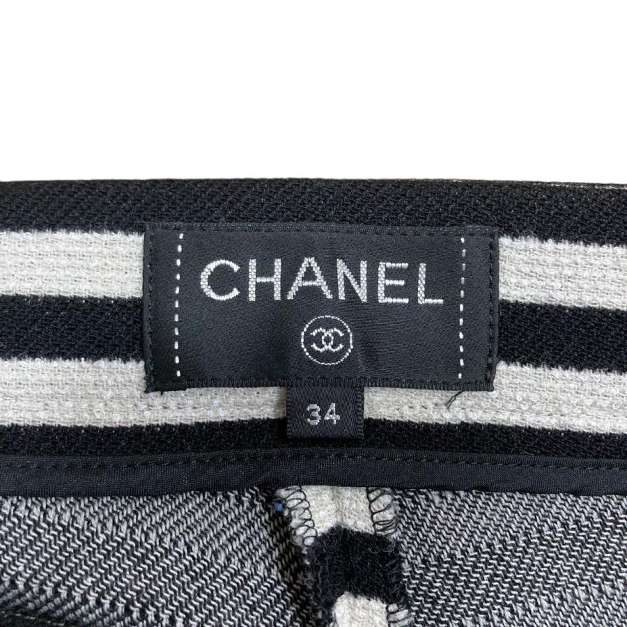 シャネル CHANEL ストライプパンツ ホワイト×ブラック サイズ：34_5