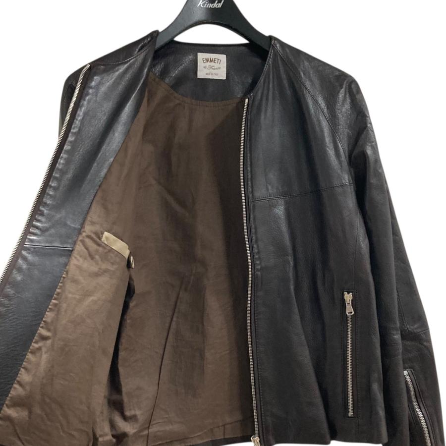【たかボー】美品値下不可 EMMETI シングルライダース サイズ44 EMMETI（エンメティ） シングルライダースダースジャケット ブラウン