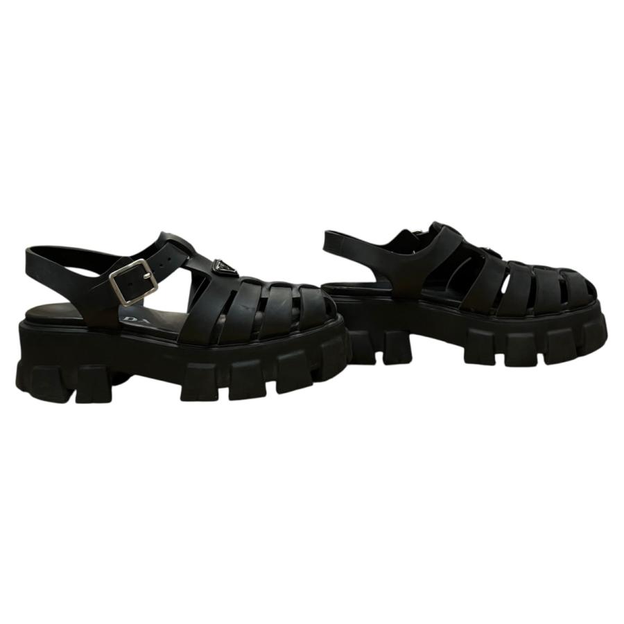 【KIN】PRADA ブラック ラバー サンダル ストラップ付 PRADA（プラダ） トライアングルプレートラバーサンダル ブラック