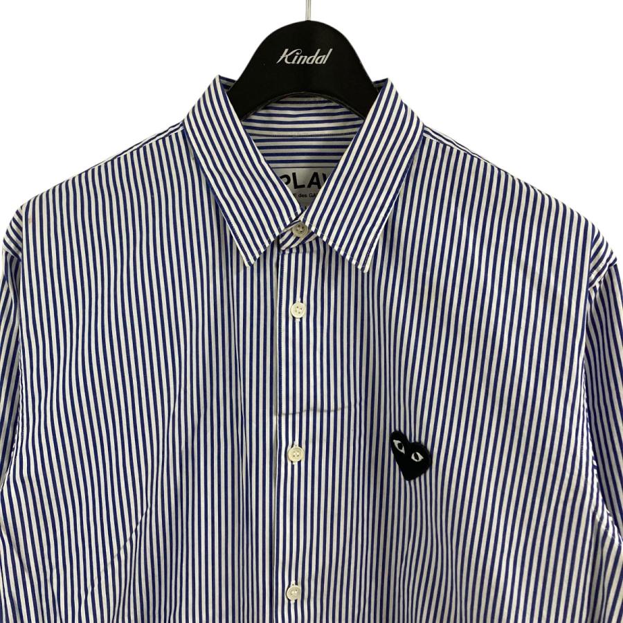 【美品】プレイコムデギャルソン ストライプシャツ 黒ハートワッペン Sサイズ PLAY COMME des GARCONS 【値下げ】PLAY ブラックハートワッペン