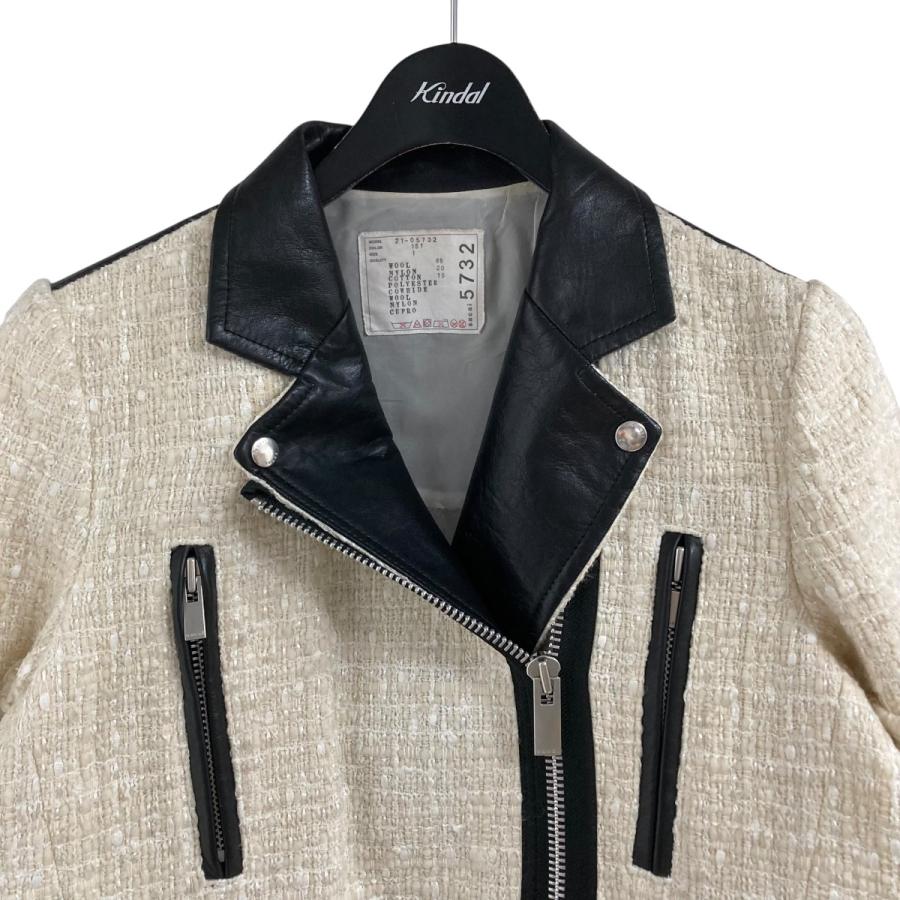 sacai（サカイ） ツイードライダースジャケット アイボリー×ブラック