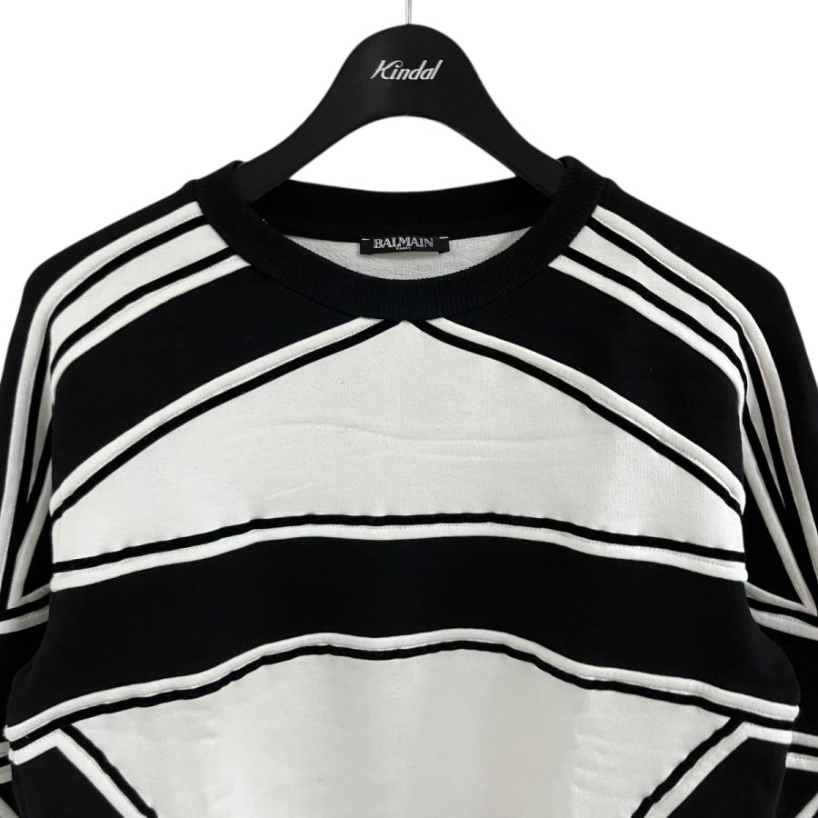 バルマン BALMAIN カッティングスウェット ブラック×ホワイト サイズ 