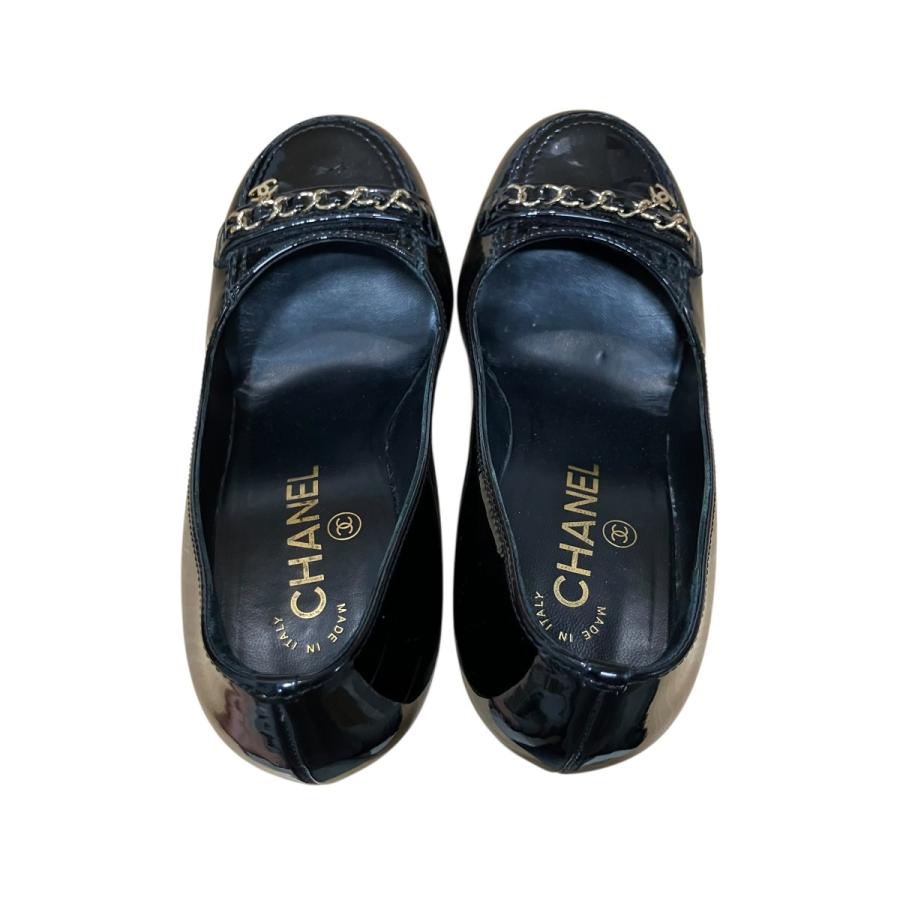 シャネル CHANEL エナメルヒールパンプス ブラック サイズ：37C_5