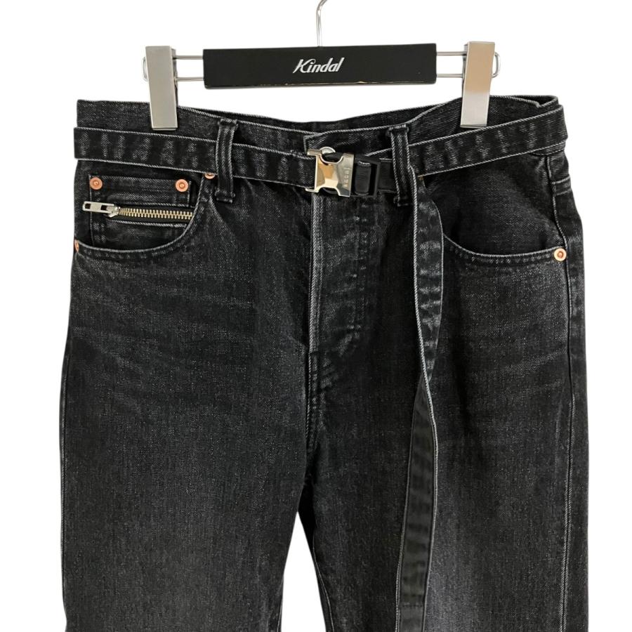 sacai（サカイ） ウォッシュド加工ベルテッドデニムパンツ ブラック 