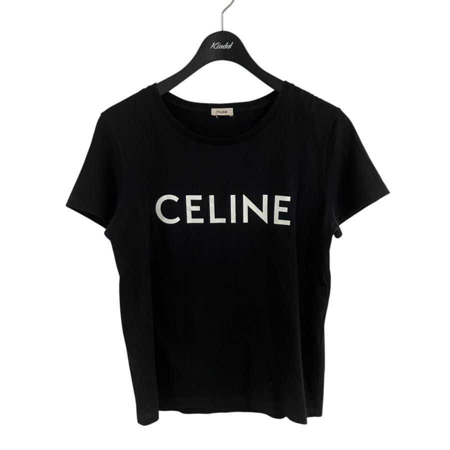 CELINE ブラック ホワイト Tシャツ CELINE（セリーヌ） ロゴプリントTシャツ ブラック×ホワイト サイズ：M