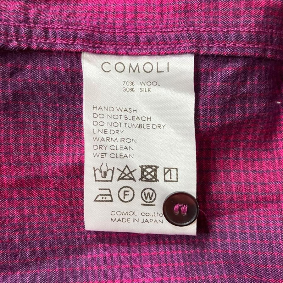 COMOLI（コモリ） ウールシルクチェックネルシャツ パープル サイズ：2