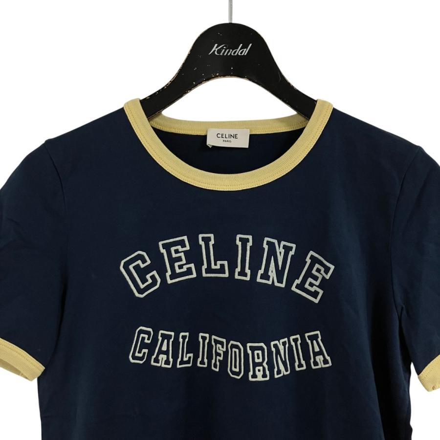 CELINE - CELINE セリーヌ CALIFORNIA フロッキーロゴトリミング Tシャツ 2X17H671Q.07FJ ネイビー XS CELINE（セリーヌ） CELINE CALIFORNIA フロッキーロゴ 70'S Tシャツ