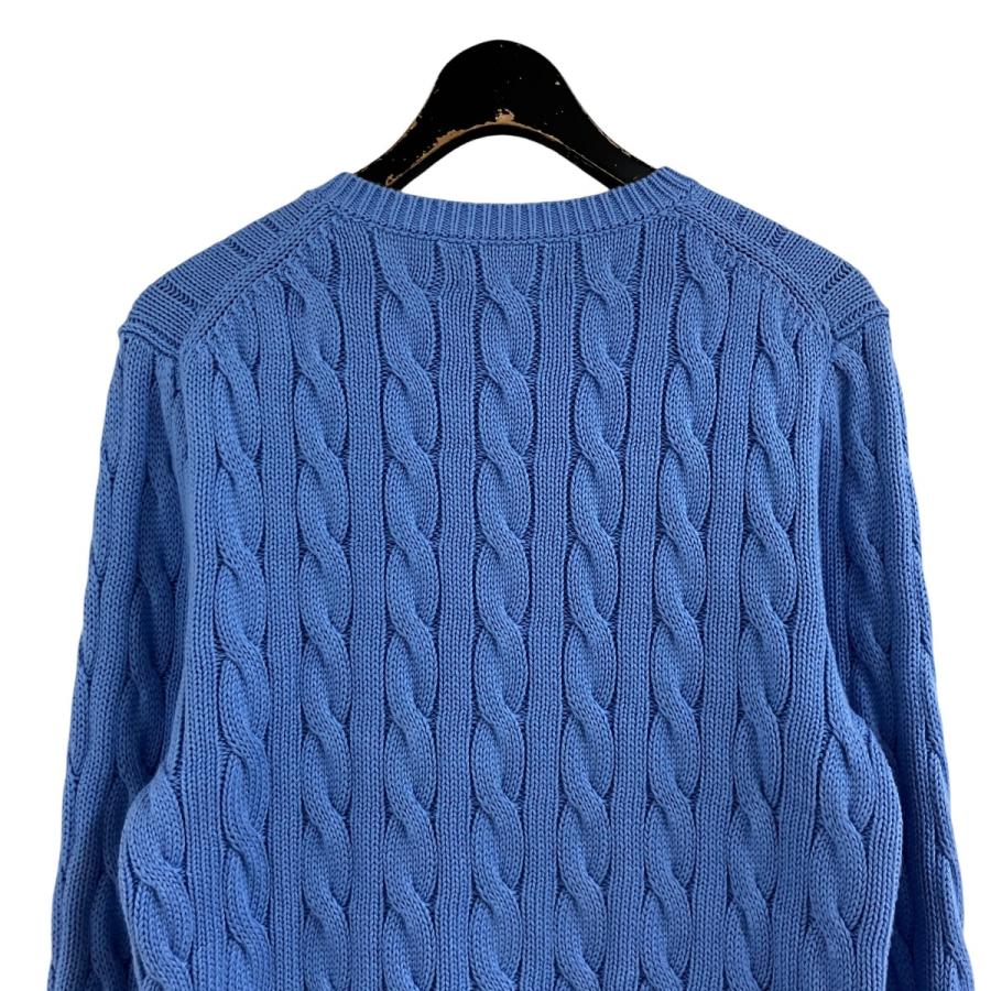 美品 ポロラルフローレン ケーブルニットカーディガン サックスブルー Mコットン POLO RALPH LAUREN（ポロ・ラルフローレン） ケーブルニット