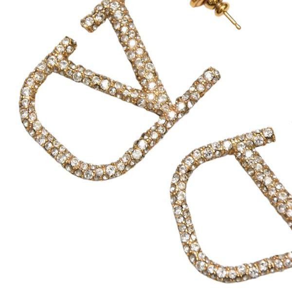 値下げ！VALENTINO Vロゴ クリスタル ピアス ゴールドカラー VALENTINO GARAVANI（ヴァレンティノ ガラヴァーニ） 【値下げ